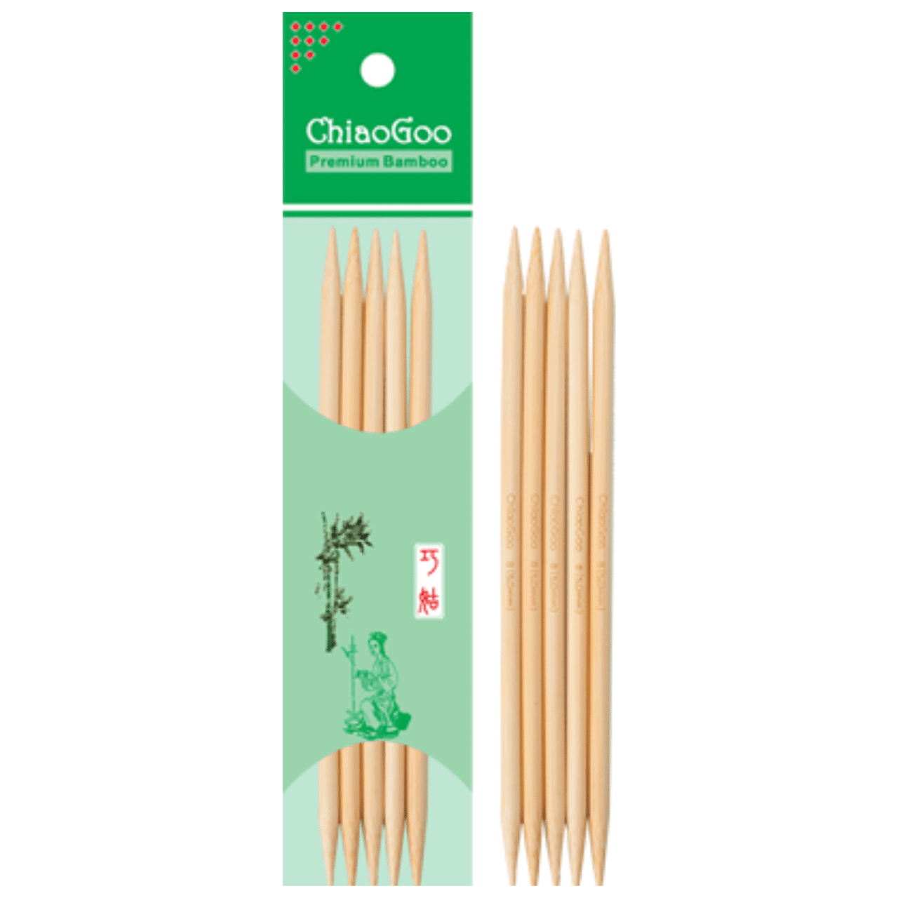 ChiaoGoo (6 Inch / US Sizes 1 - 15) Bamboo Double Point Knitting Needles